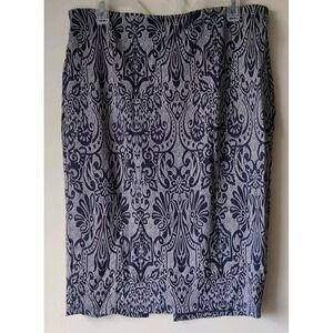 Cato Womens Boho Elastic‎ Waist Pencil Skirt Blue Paisley Size 14 Full Zip Back
